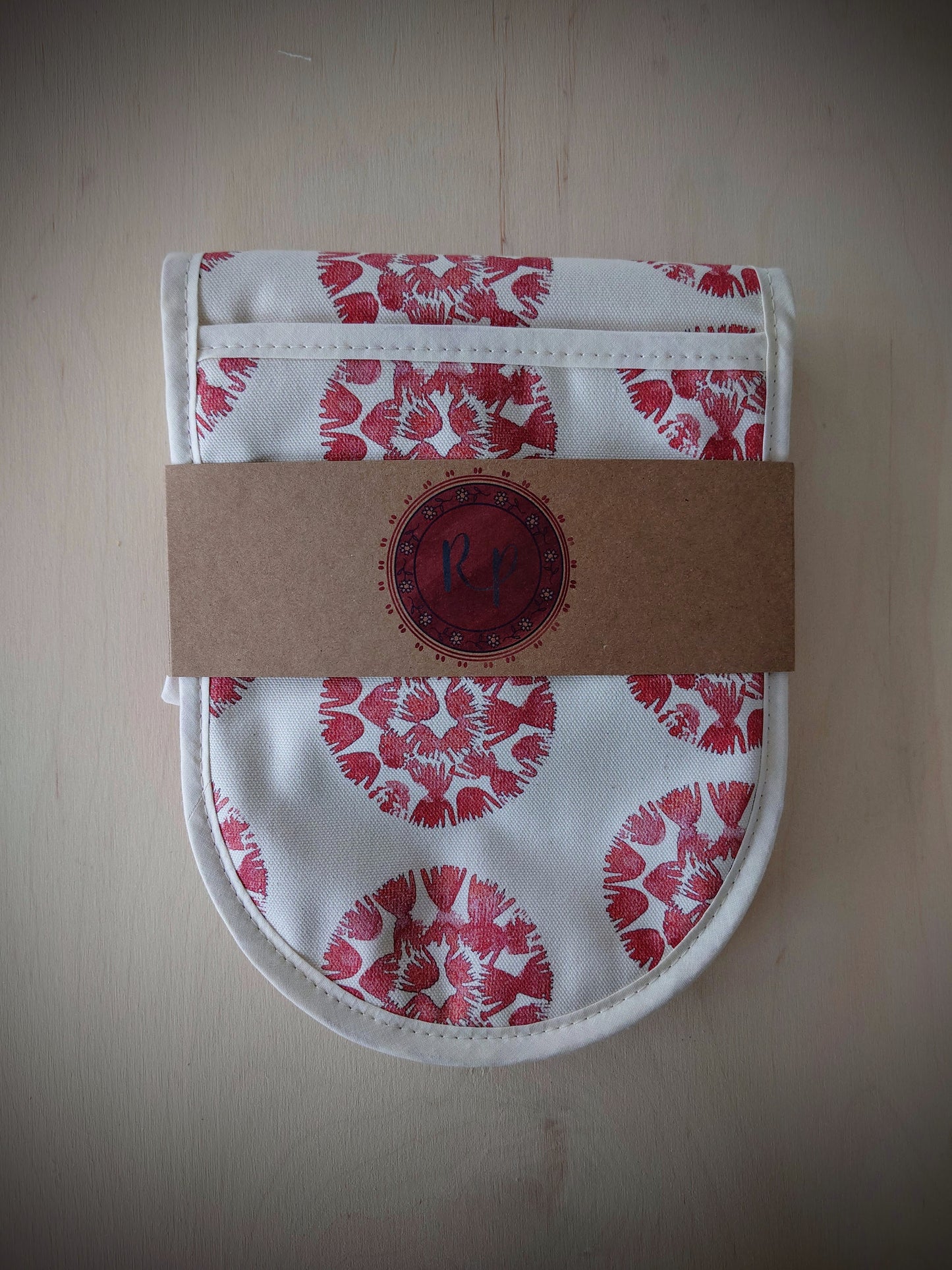 Organic Double Oven Glove - Machair Clock Red