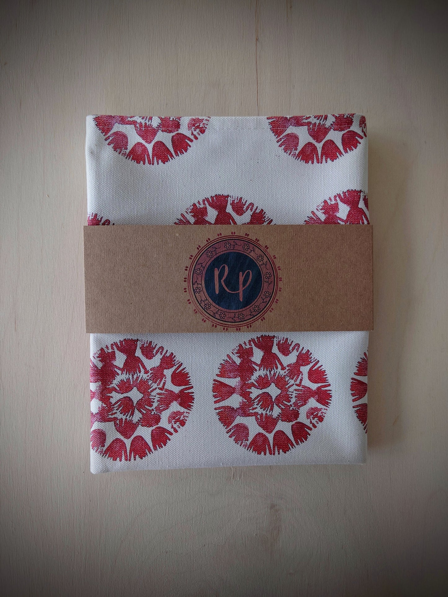 Organic Tea Towel - Machair Clock Red