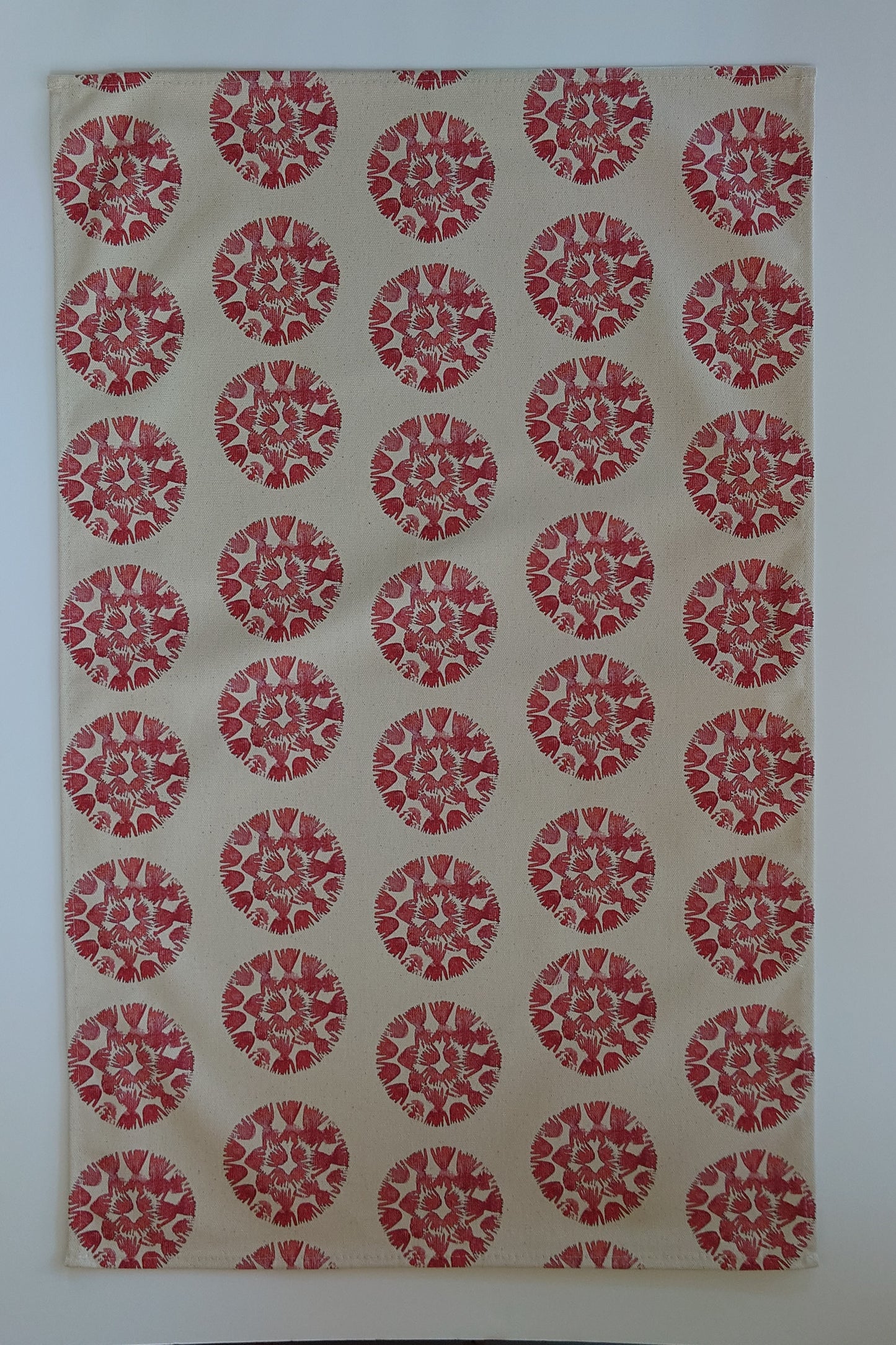 Organic Tea Towel - Machair Clock Red