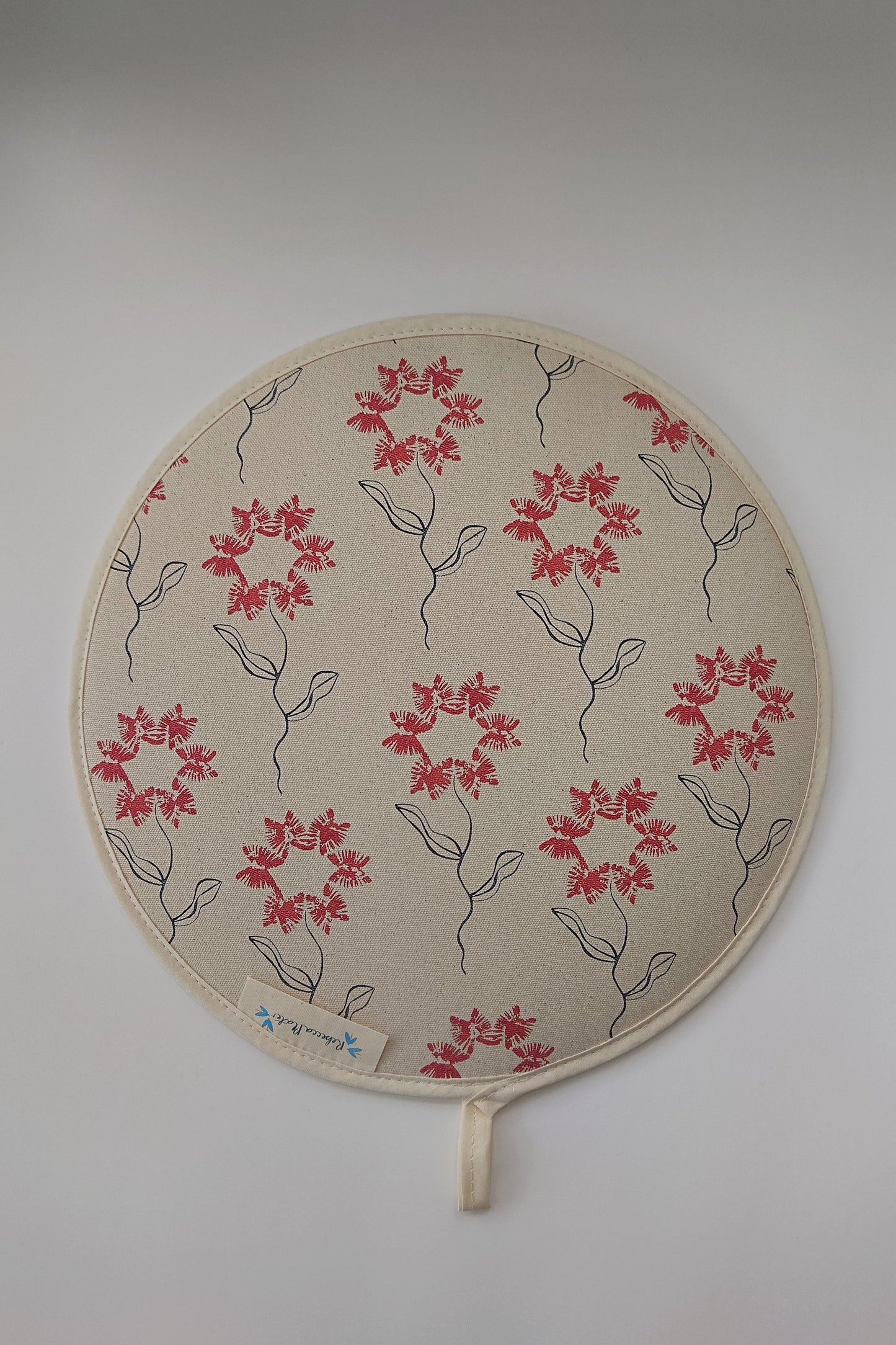 Organic Aga Hob Cover and Table Protector - Machair Flower Red