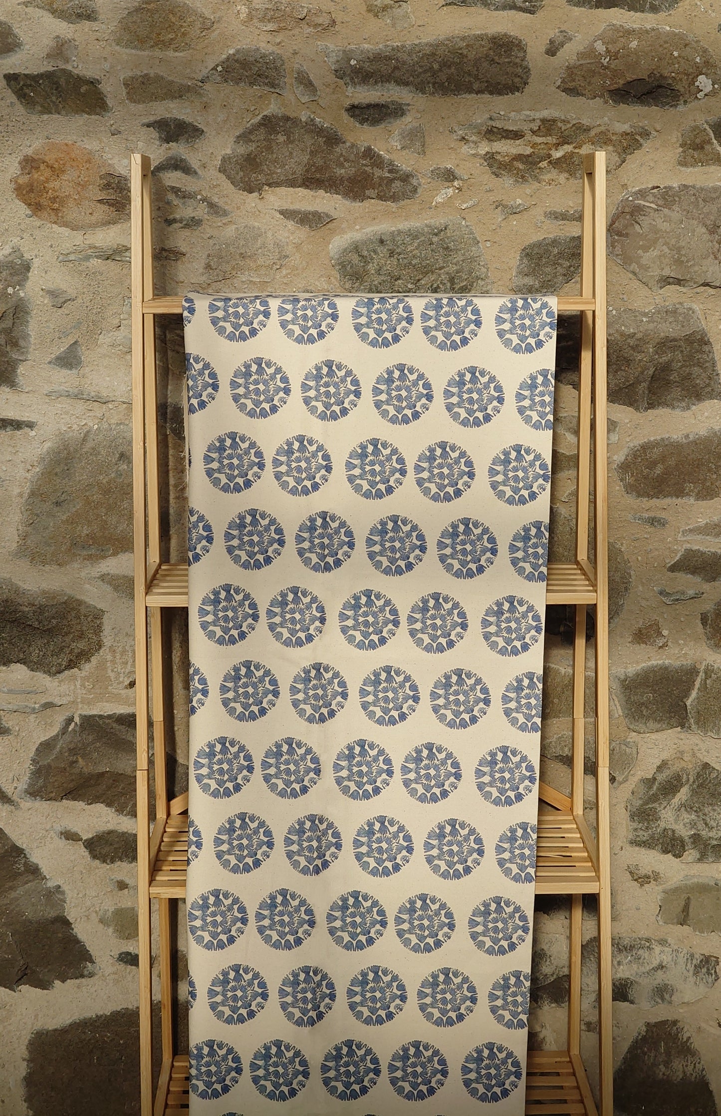 Organic Fabric by the metre - Machair Clock Blue design