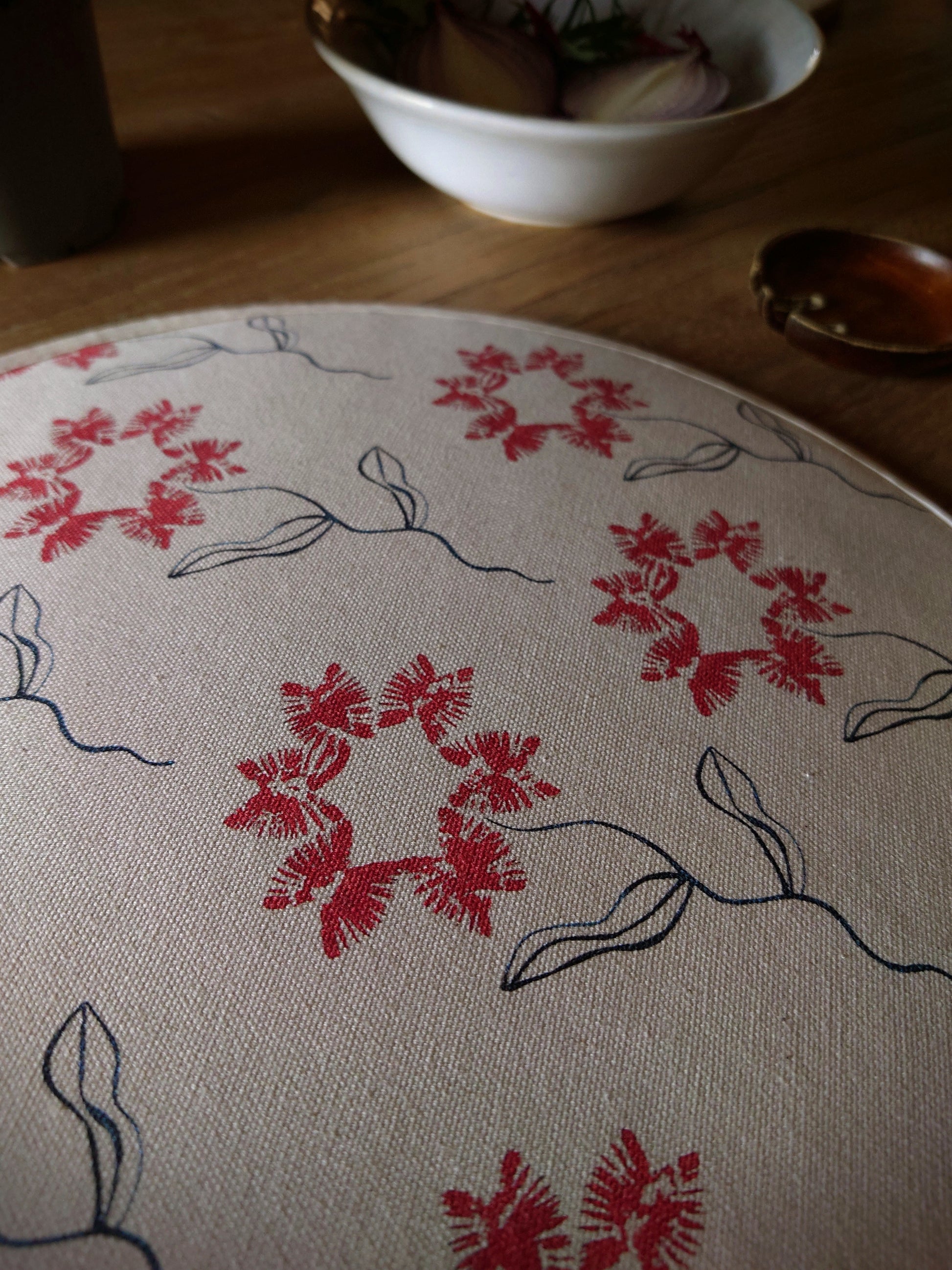 Machair Flower Aga Hob Cover Red Rebecca Plater