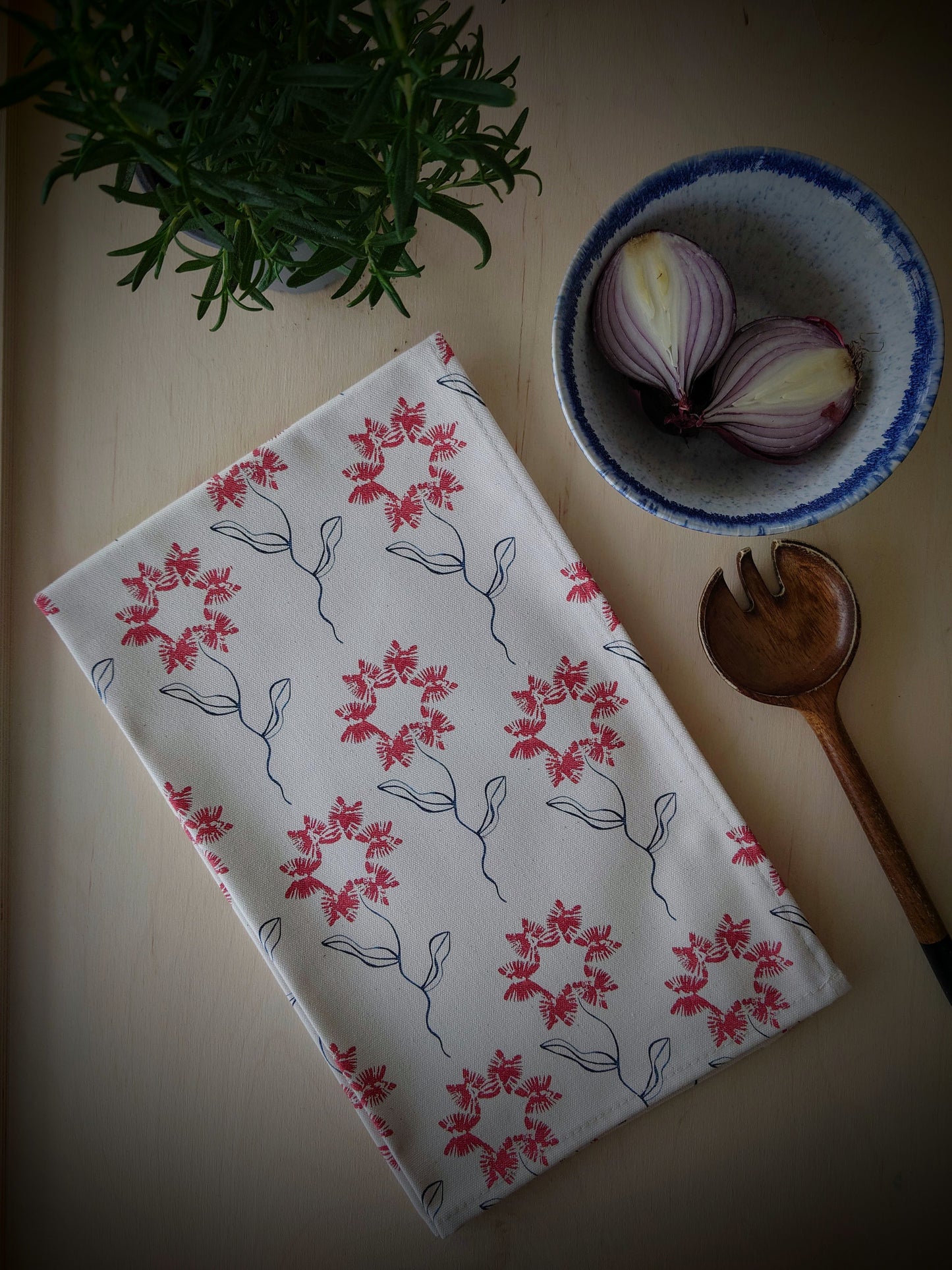 Machair Flower Tea Towel - Red