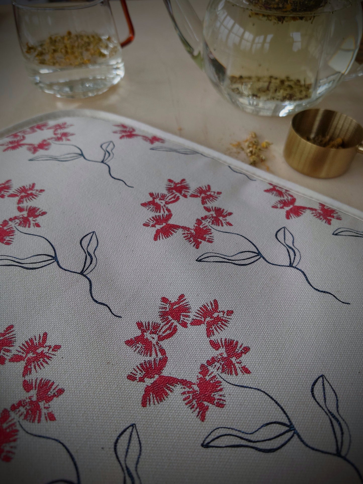 Organic Rayburn Hob Cover and Table Protector - Machair Flower Red