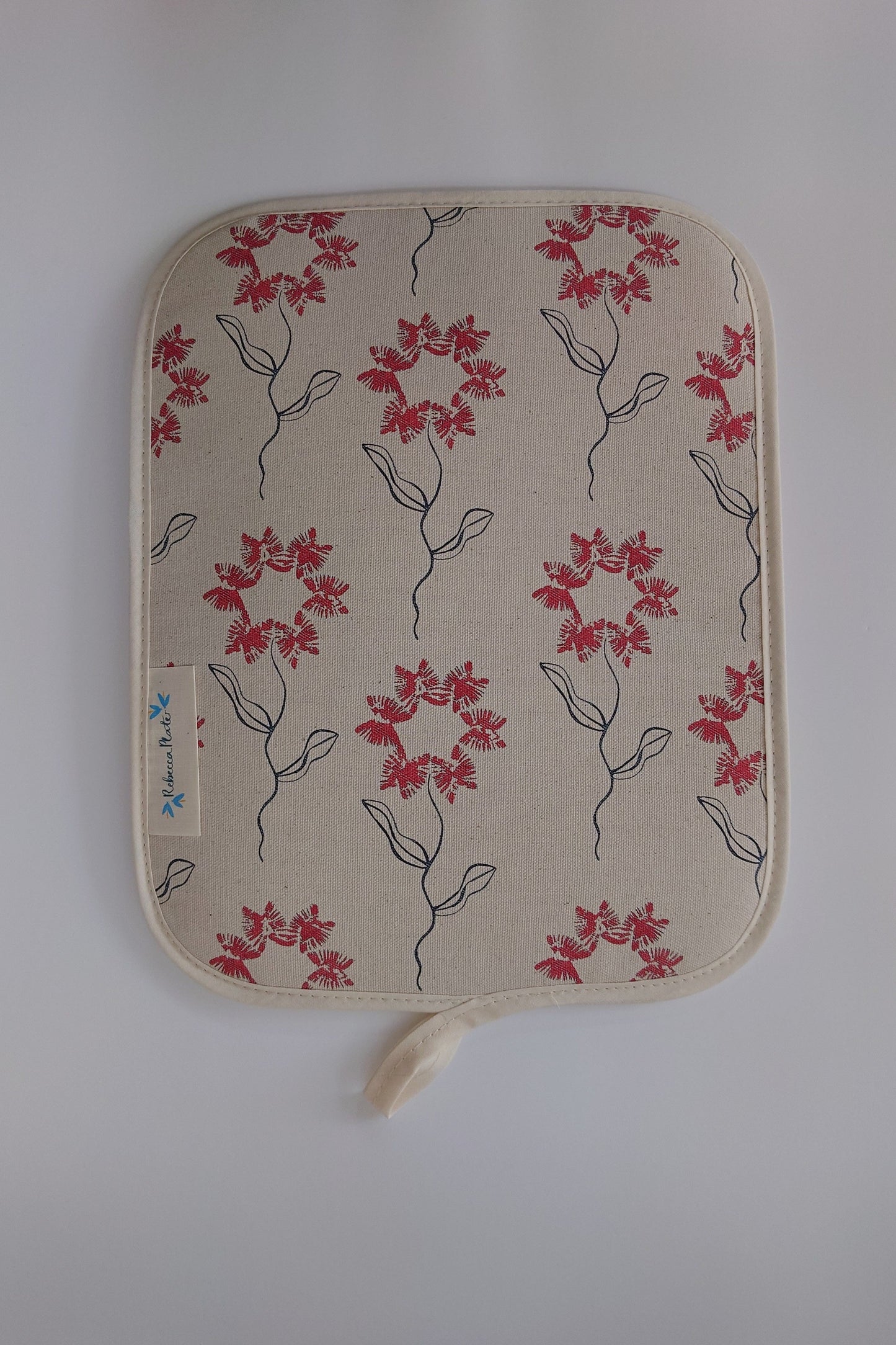 Organic Rayburn Hob Cover and Table Protector - Machair Flower Red