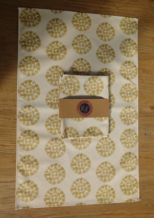 Organic Fabric by the metre - Machair Clock Gold Green design