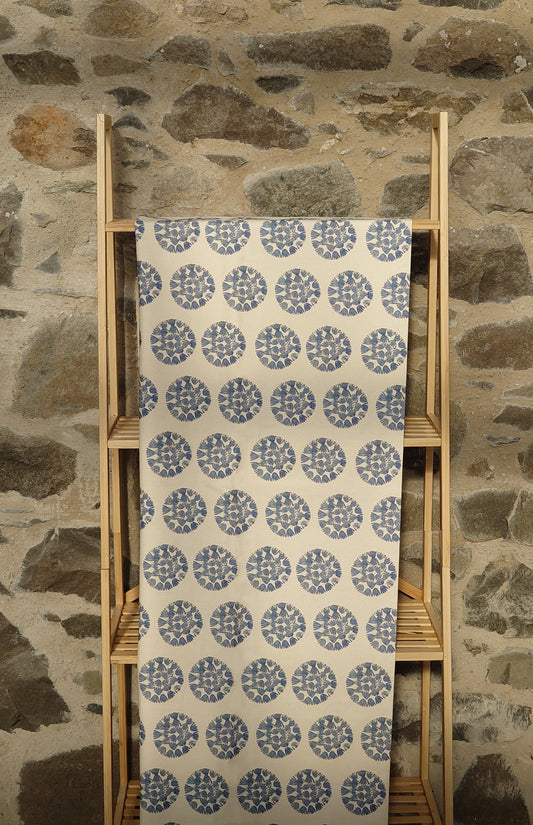 Organic Fabric by the metre - Machair Clock Blue design