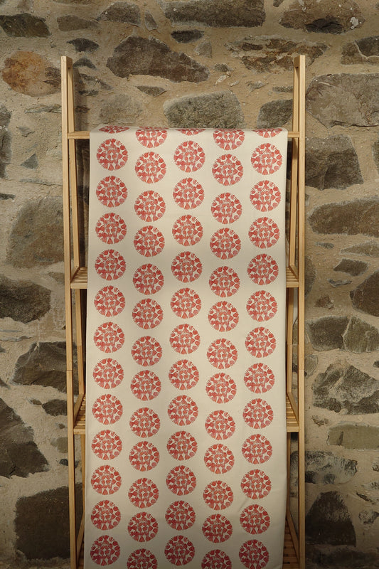 Organic Fabric by the metre - Machair Clock Red design