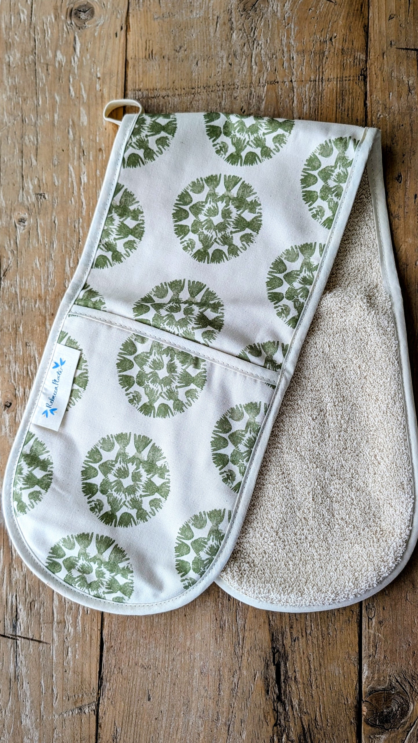 Organic Double Oven Glove - Machair Clock Moss Green
