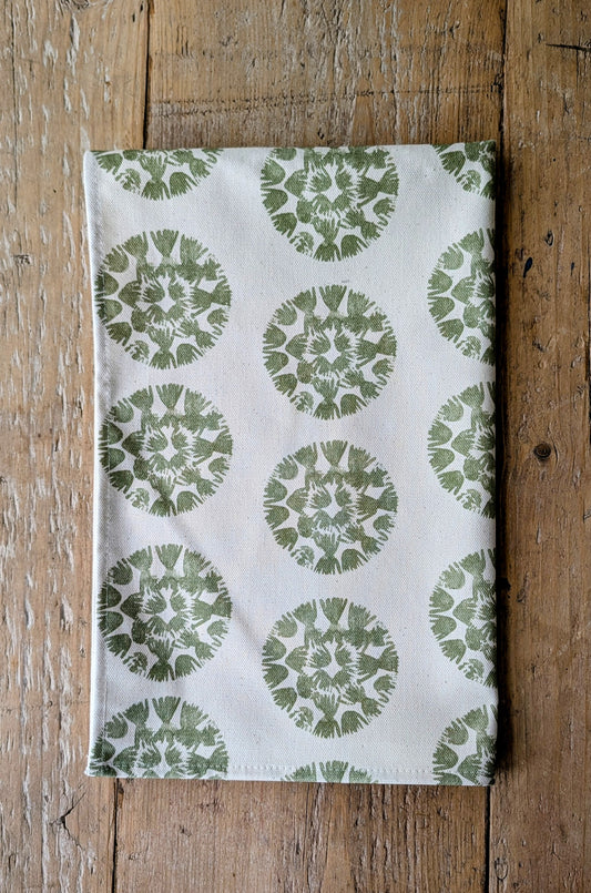Organic Tea Towel - Machair Clock Moss Green