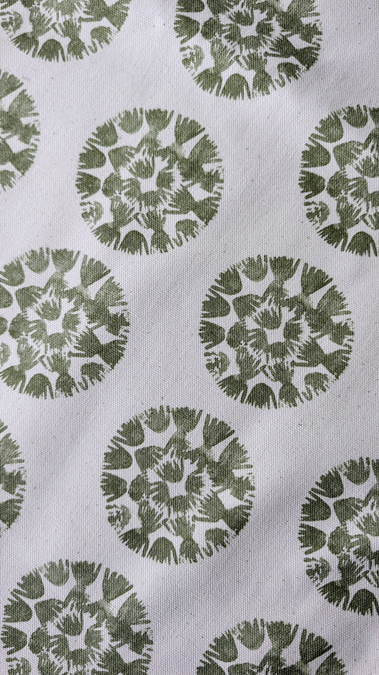Organic Fabric by the metre - Machair Clock Moss Green design