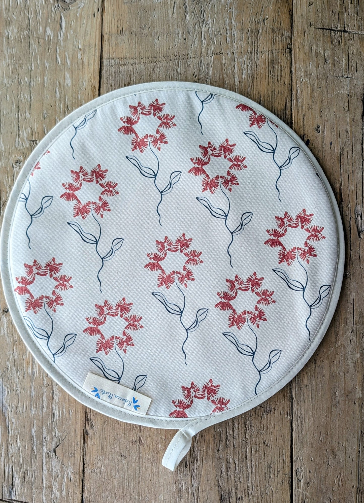 Organic Aga Hob Cover and Table Protector - Machair Flower Red