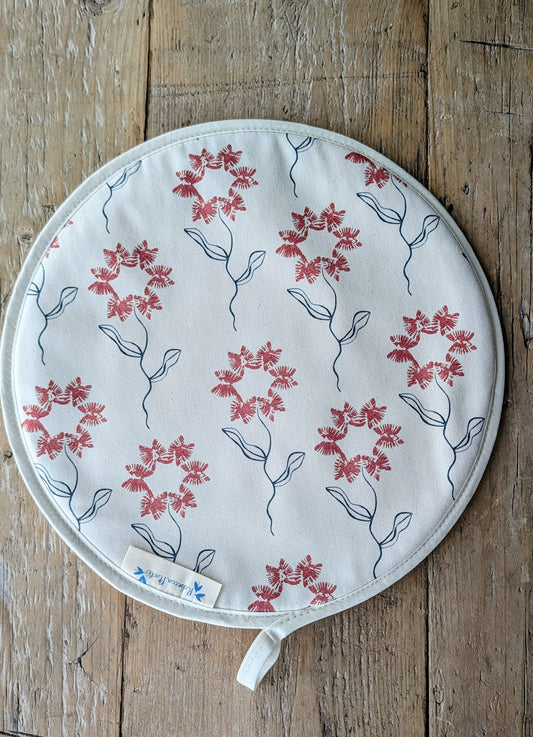 Organic Aga Hob Cover and Table Protector - Machair Flower Red