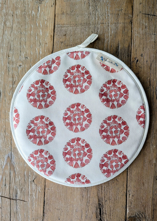 Organic Aga Hob Cover and Table Protector - Machair Clock Red