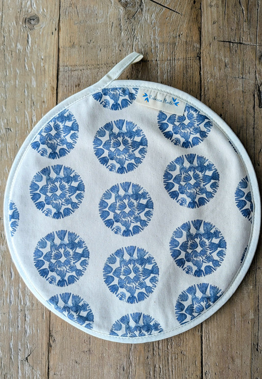 Organic Aga Hob Cover and Table Protector - Machair Clock  Blue