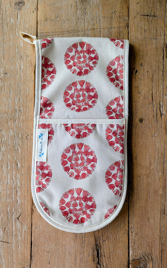 Organic Double Oven Glove - Machair Clock Red