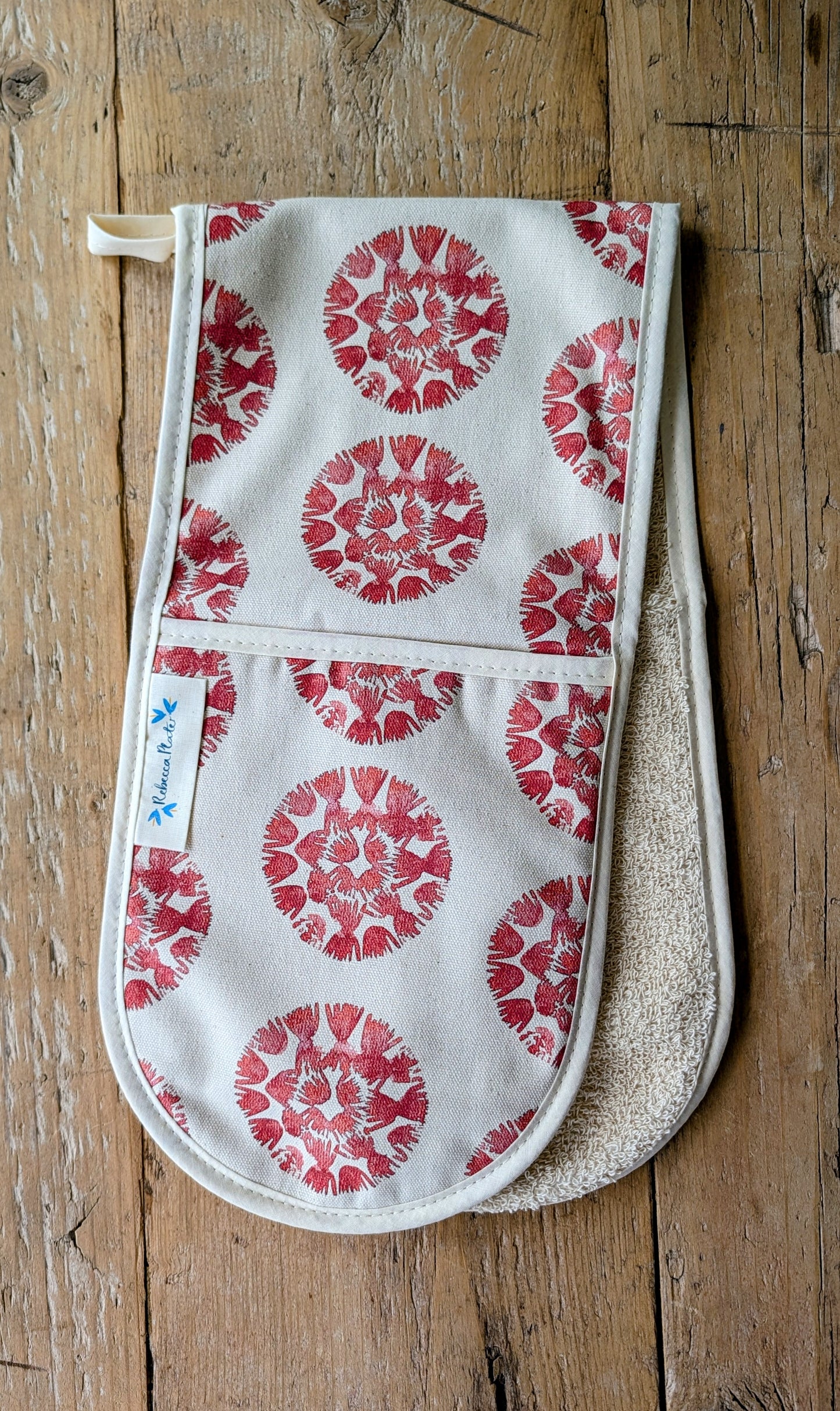Organic Double Oven Glove - Machair Clock Red