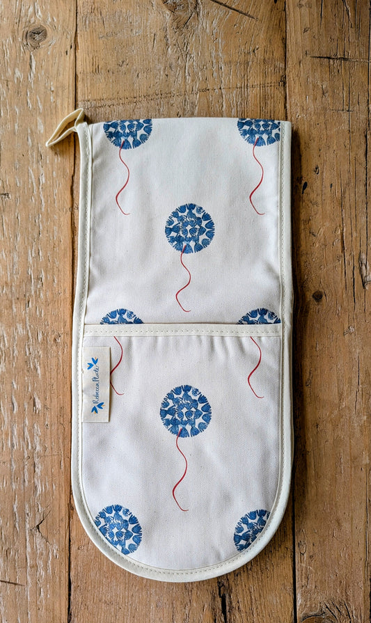 Organic Double Oven Glove - Machair Floret Blue