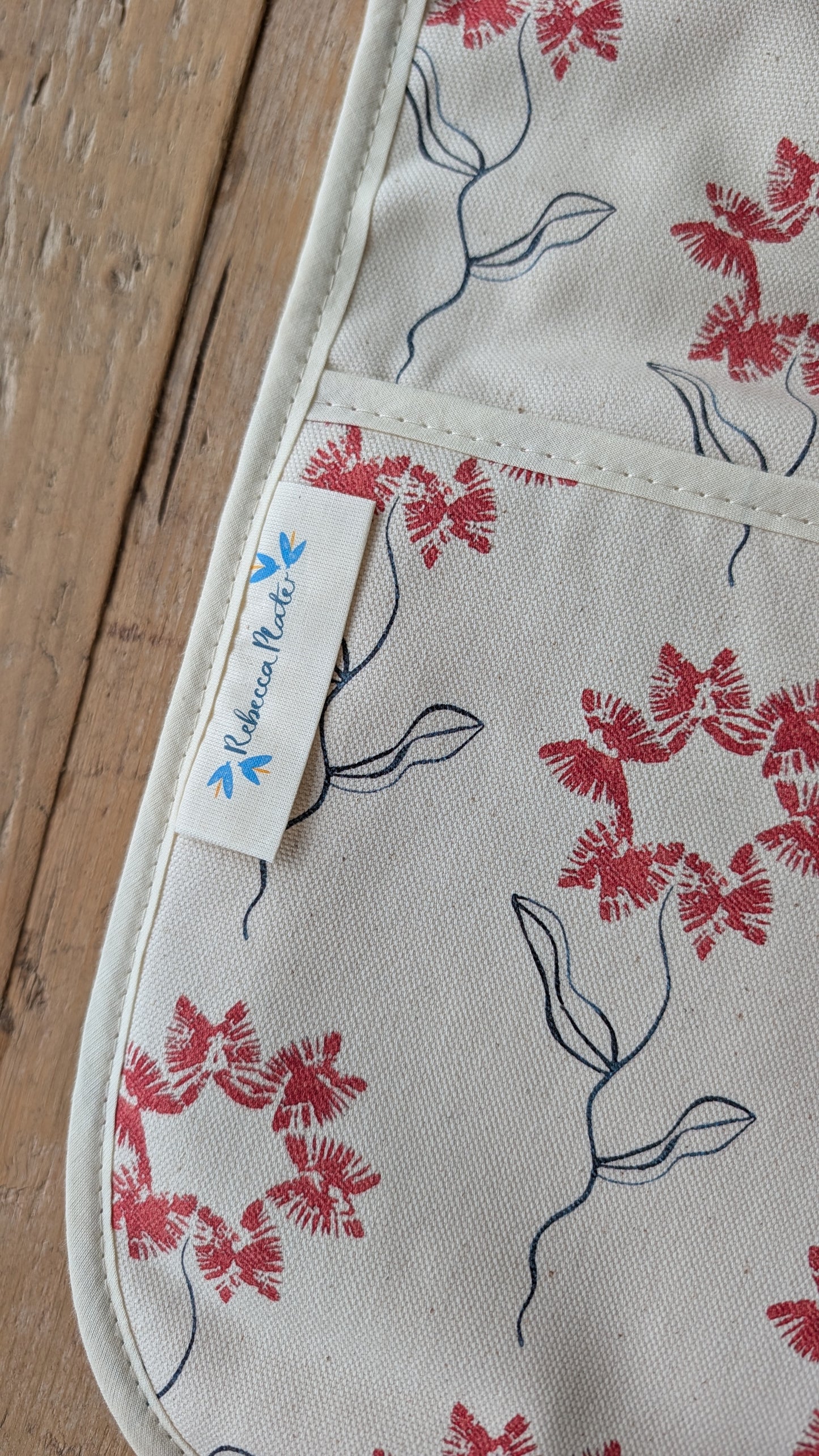 Organic Double Oven Glove - Machair Flower Red