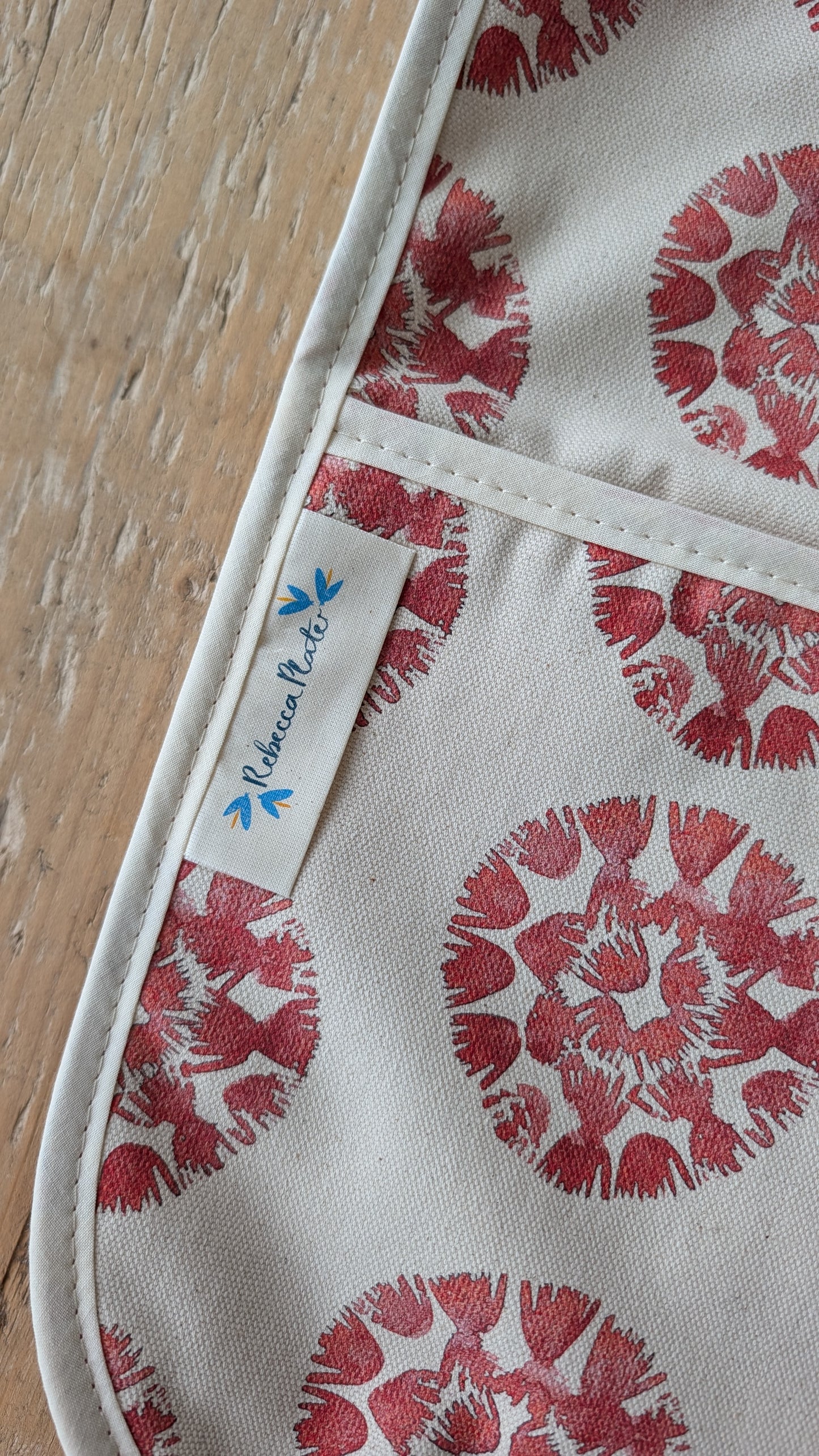 Organic Double Oven Glove - Machair Clock Red