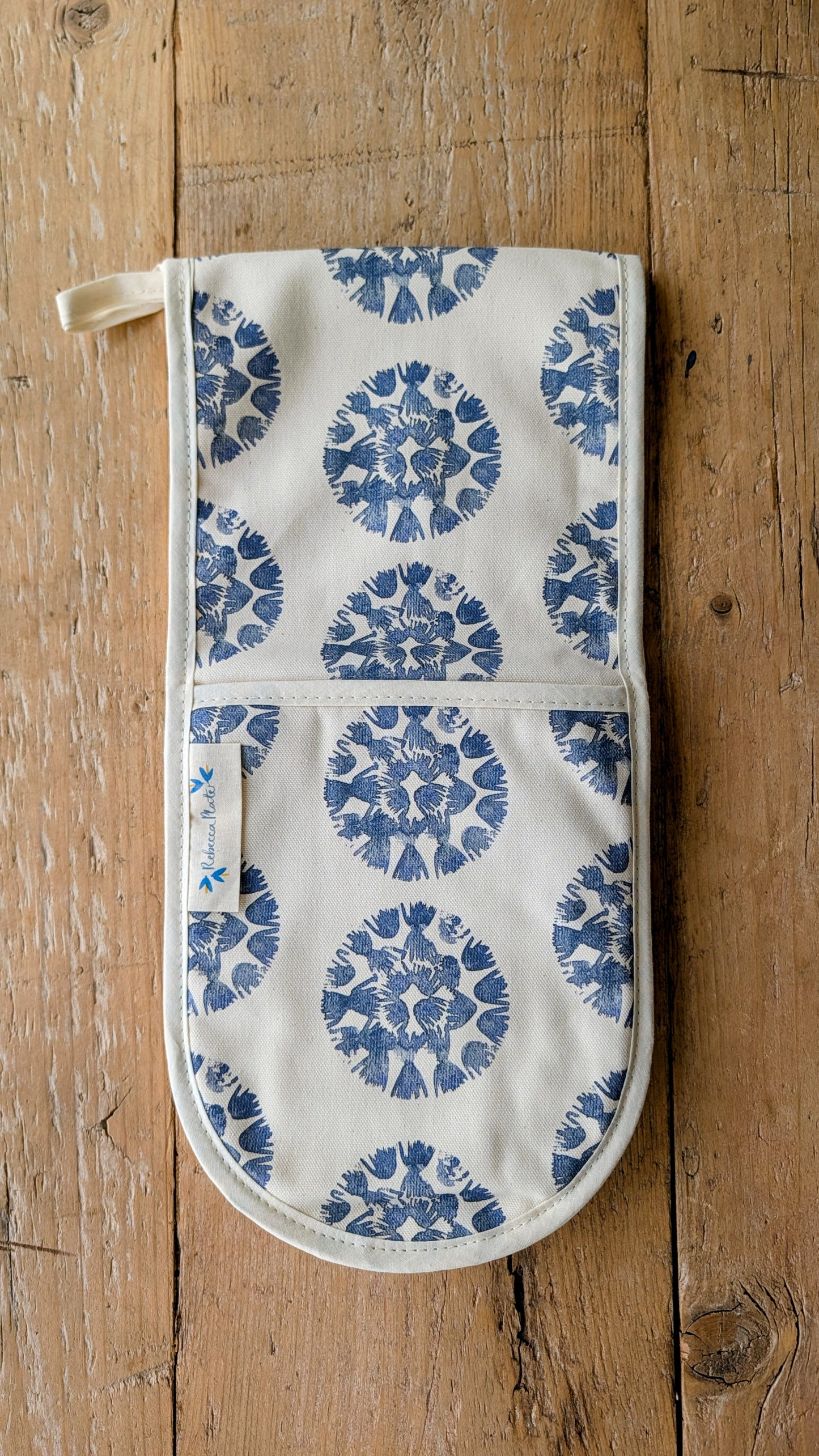 Organic Double Oven Glove - Machair Clock Blue