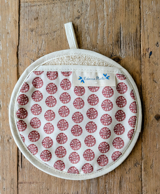 Organic Pot Grab and Oven Mitt - Machair Clock Red