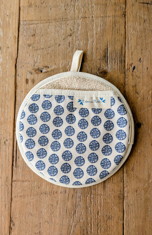 Organic Pot Grab and Oven Mitt - Machair Clock Blue