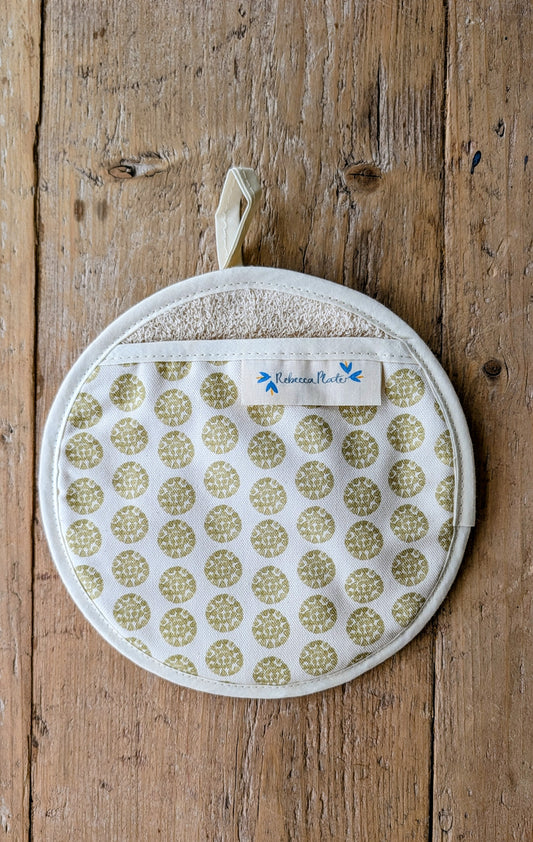 Organic Pot Grab and Oven Mitt - Machair Clock Gold Green