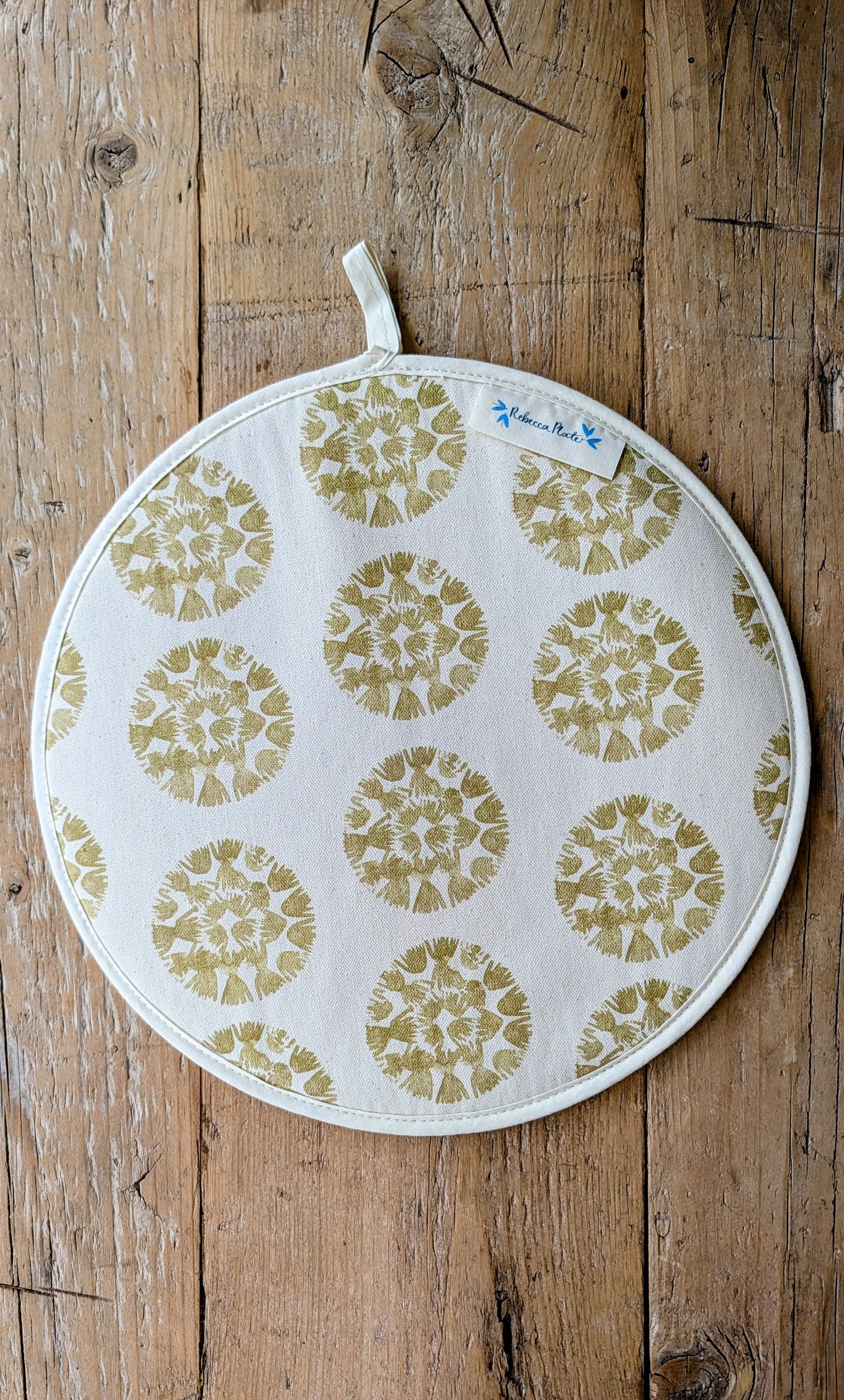 Organic Aga Hob Cover and Table Protector - Machair Clock Gold Green