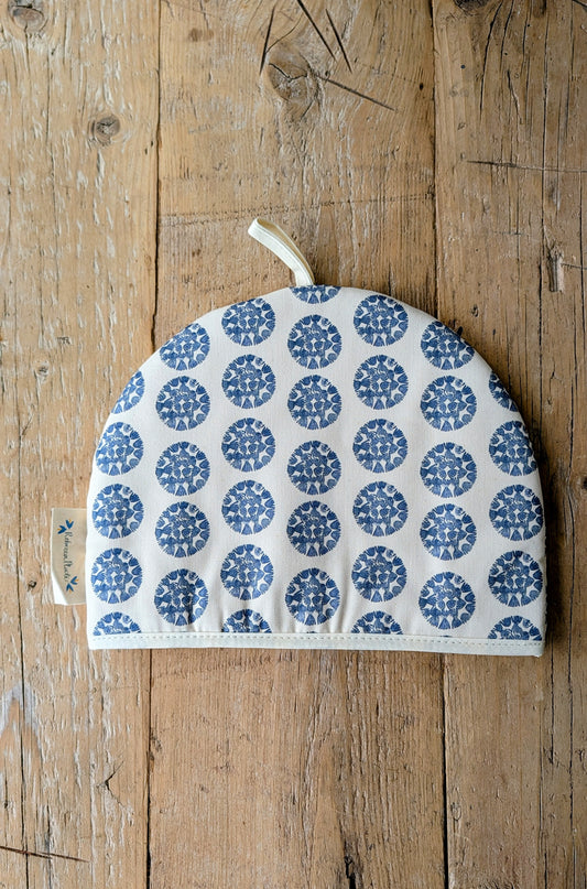 Organic Tea Cosy - Machair Clock Blue (mini size print)