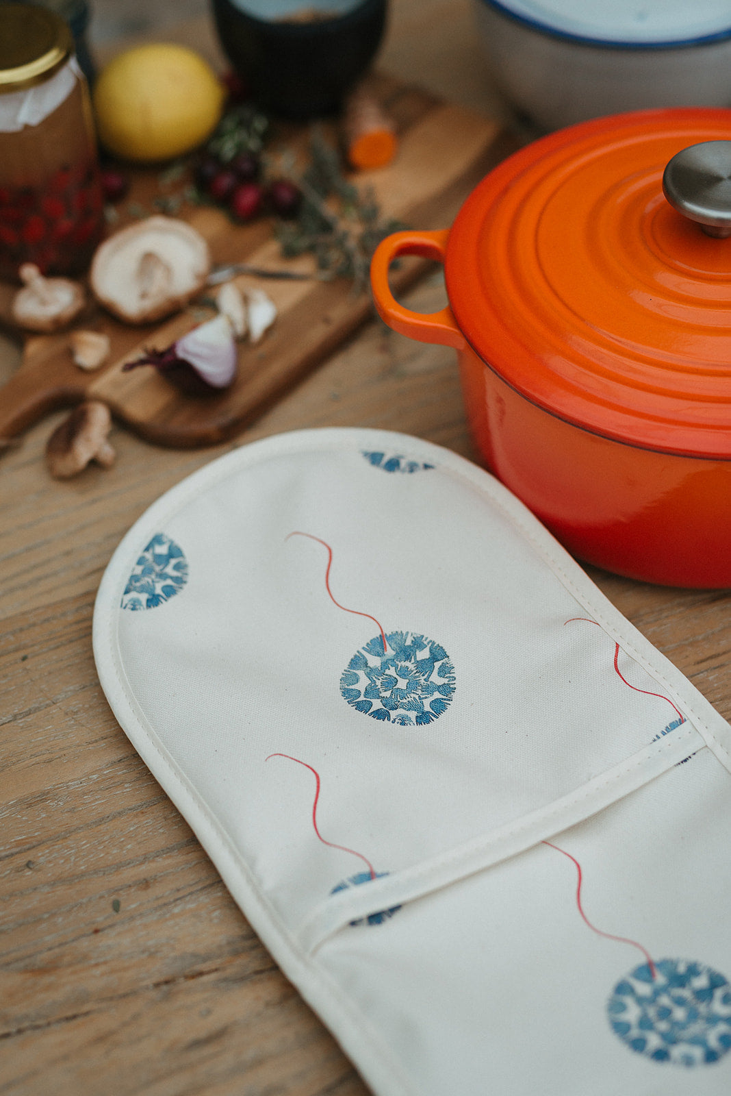 Organic Double Oven Glove - Machair Floret Blue