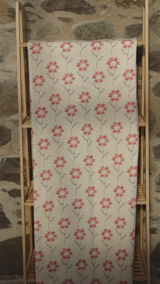 Organic Fabric by the metre - Machair Flower Red design